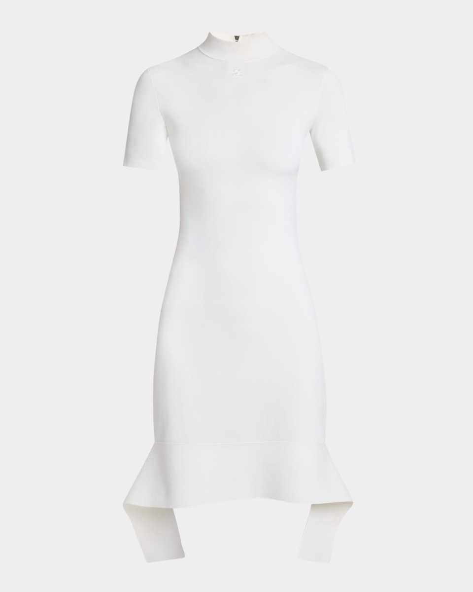 Scuba Crepe Knit Short-Sleeve Mini Dress